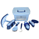 Charles Bentley Slip-Not Equestrian Horse Grooming Cleaning Brush Kit Blue Set